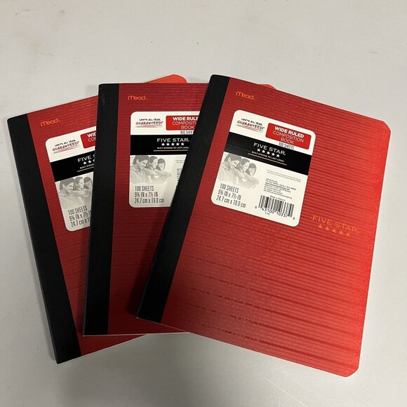 Five Star Wide Ruled Composition Notebook Red 9-3/4"x 7-1/2" (Pack of 3) - Picture 1 of 3